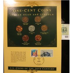 U.S. Coins of the 20th Century One-Cent Coins Indian Head and Lincoln, postmarked at Gettysburg, Pa.
