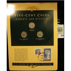 U.S. Coins of the 20th Century Five-Cent Coins Liberty and Buffalo, postmarked at Yellowstone Nation