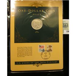 U.S. Coins of the 20th Century One-Dollar Coin Peace postmarked at Washington D.C.. with literature 