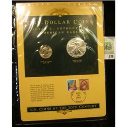 U.S. Coins of the 20th Century One-Dollar Coins Susan B. Anthony and American Eagle postmarked at Wa