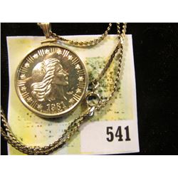 1981 One-Quarter Ounce .999 Fine Silver Proof American Eagle in a Sterling Silver bezel with chain, 