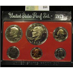 1973 S U.S. Proof Set, Original as issued. A nice attractive set with all coins exhibiting Cameo Fro