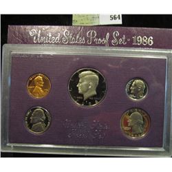 1986 S U.S. Proof Set, Original as issued. A nice attractive set with all coins exhibiting Cameo Fro
