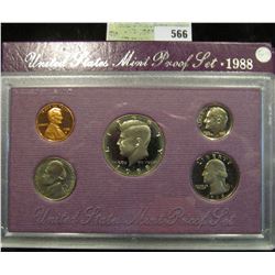 1988 S U.S. Proof Set, Original as issued. A nice attractive set with all coins exhibiting Cameo Fro