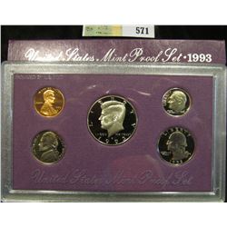 1993 S U.S. Proof Set, Original as issued. A nice attractive set with all coins exhibiting Cameo Fro