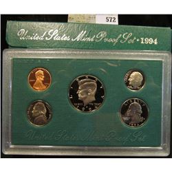 1994 S U.S. Proof Set, Original as issued. A nice attractive set with all coins exhibiting Cameo Fro