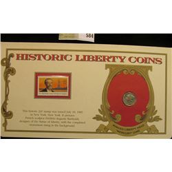1945 P U.S. Mercury Dime. Mounted in a "History Liberty Coins" special holder with a "F.A. Bartholdi