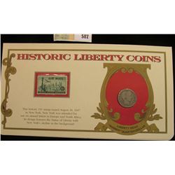 1909 D Barber Quarter. Mounted in a "History Liberty Coins" special holder with a "Air Mail... " Fif