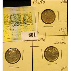 1924 D, 26 P, & 34 D Higher Grade Mercury Dimes.