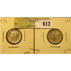 1917 S & 23 P Mercury Dimes. F-VF.