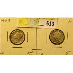 1923 P & 29 P Mercury Dimes, Both VF.