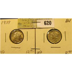 1939 P & D Mercury Dimes. Both high grades.