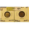 Image 1 : 1918 & 42 Great Britain Silver Three Pence Coins.