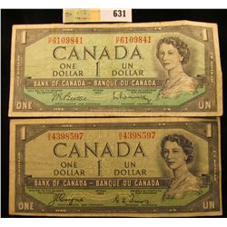 Pair of 1954 Bank of Canada One Dollar Banknotes.