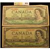 Image 1 : Pair of 1954 Bank of Canada One Dollar Banknotes.
