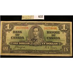 January 2nd, 1937 "Bank of Canada" One Dollar Banknote. Very nice grade.