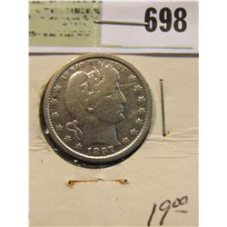 1897 P Silver Barber Quarter. Semi-key date.
