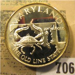 "Maryland  The Old Line State"  So-called Half-Dollar. Superb Sterling Silver Proof, 32mm, 13.69 grm