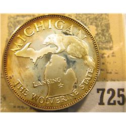 "Michigan the Wolverine State" So-called Half-Dollar. Superbly toned Sterling Silver Proof, 32mm, 13