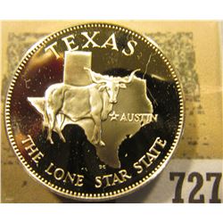 "Texas the Lone Star State" So-called Half-Dollar. Superb Sterling Silver Proof, 32mm, 13.36 grams.