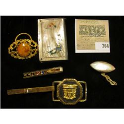 Cigarette Lighter Box with iunteresting grip; antique buckle with Victorian Ladies' portrait; Buckle