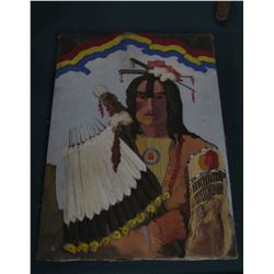 20" x 28" Original Oil Painting of an Ioway Indian with feather fan.