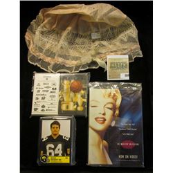 Unopened pack of "The Marilyn Collection" Post cards; Women's frilly Dust Cap made with lace and sil