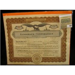 Sept. 2nd, 1937 Stock Certificate Number 508 for 112 1/2 Shares "Linograph Corporation Davenport, Io