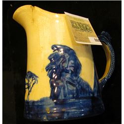 Sleepy Eye Stoneware Pitcher, missing a portion of pouring spout, and cracked on spout. Extremely Ra