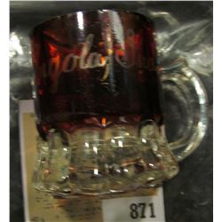 Ruby Red Flash Glass Souvenir Mug "Angola, Ind.".