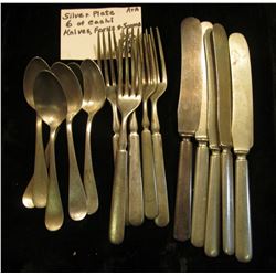 (5) each Knives, Forks, and Spoon Silverware. All Silver plate. Ideal for making jewelry.