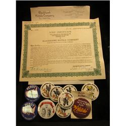 1937 dated letter from "Blackhawk Hotels Company Davenport, Iowa"; a 1935 "Scrip Certrificate For a 