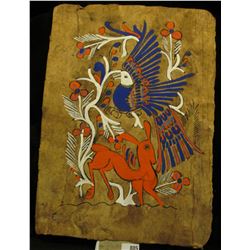 Original Painting on Papyrus type material./ Deer and Peacock motif. Very unusual.