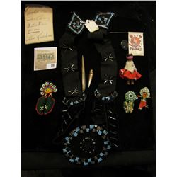 Abalone Drill, several beaded items, Beaded Belt; & a Bake-a-lite Button "US Indian Service". Comes 