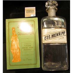 Large 10" x 3 1/4 Apothcary Jar with glass Stopper, no contents.  Labeled "MESS. MENTH. PIP"; & a pa