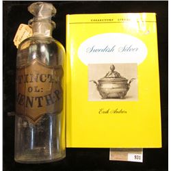 9" x 2 5/8" Apothcary Jar with glass Stopper, no contents.  Labeled "Tinct.OL: Menth: P:"; & a hardb