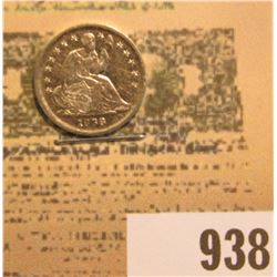 1838 U.S. Seated Liberty Half Dime, No Drapery, Large Stars, AU details, cleaned.