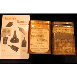 Pair of "Five Ounce Quinine Sulphate" Tins, one labeled from Clinton, Iowa & the other from Des Moin