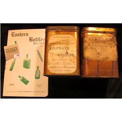 Pair of Five Ounce Pharmaceutical Tins "Sulphate of Quinine" & "Lady Slipper", one labeled from Clin