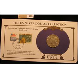 1004 _ 1934 Denver Mint U.S. Peace Silver Dollar in a special protected cover with post marked comme