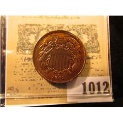 1012 _ 1864 Two Cent Piece, 180 degree die rotation. Lacquered and cleaned, but very nice grade.
