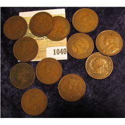1040 _ (12) Old Canada Large Cents: 1887, 1888, 1910, 11, 12, 14, 16, 18, & (4) 1920.