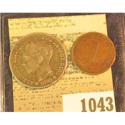 1043 _ 1937G German Reichspfennig with Swastika & 1899 s.g. Spain SilverOne Peseta.