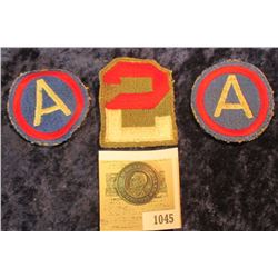 1045 _ (3) Cloth Military Patches; & an early Nazi Germany Pin-back: On the face is a central design