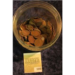 1048 _ Peanut Butter Jar with 322 unsorted U.S. Wheat Cents.