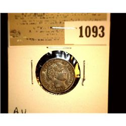 1093 _ 1892 P Barber Dime, AU.