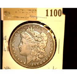 1100 _ 1893 P Morgan Silver Dollar, VG, reverse nick.