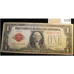 1116 _ Series 1928 $1 United States Note, Fine. "Red Seal"