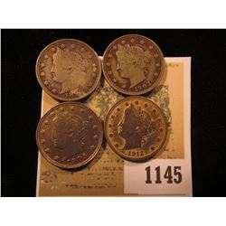 1145 _ 1899, 1903, 1905, & 1912 P Liberty Nickels, a little Gold gilt remains on the 1912.