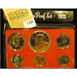 1191 _ 1973 S U.S. Proof Set, Original as issued. A nice attractive set with all coins exhibiting Ca